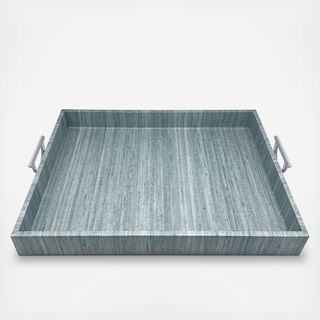 Faux Grasscloth Capri Tray With Metal Handle
