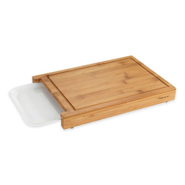 Wenko® Bruno 9-Inch x 13-Inch Bamboo Cutting Board with Removable Tray in Tan/White