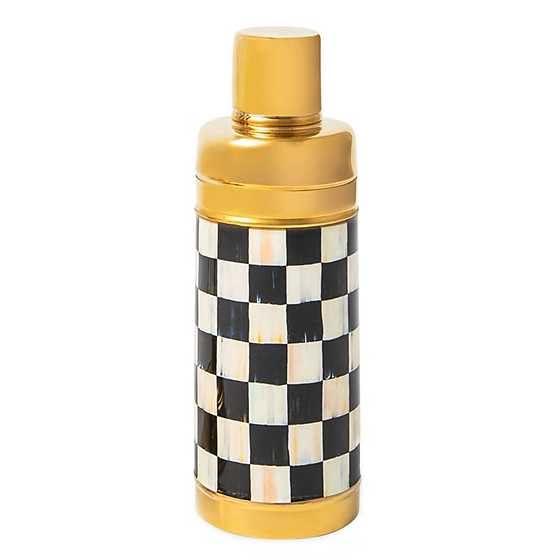 MACKENZIE-CHILDS 3260 Cocktail Shaker, Stainless-Steel Shaker Cup with Lid, Bartender Equipment for Home, 20 Ounces, Black-and-White Courtly Check Gold