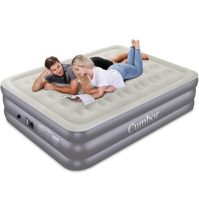 Cumbor Queen Air Mattress with Built-in Pump, Luxury Queen Size Inflatable Airbed with Air Coil Technology - Elevated Raised Double High Air Mattress, 80 x 60 x 18 inches, Grey