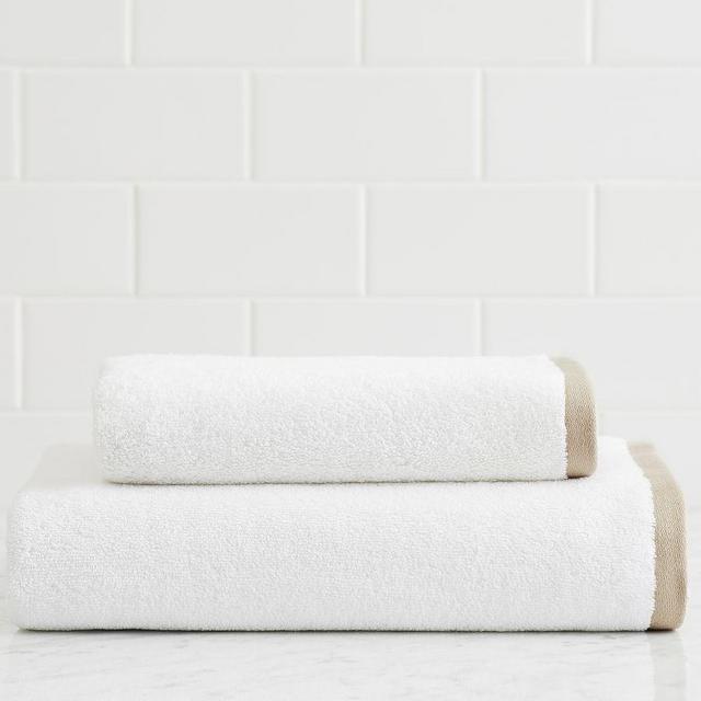 Simply Taupe Border Edge Organic Hand Towels