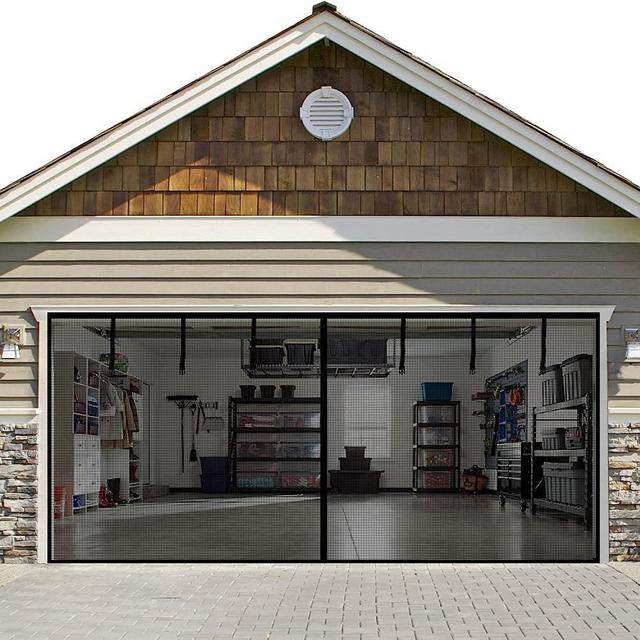 Garage Door Screen for 2 Car Garage Door, 16x7FT Retractable Magnetic Closure Garage Screen, Heavy Duty Bottom Door Screen, Fiberglass Garage Screen Door Kit, Hands Free Magnet Mesh Screen Door
