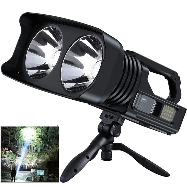 MIXILIN Rechargeable Spotlight, 100000 Lumens Handheld Hunting Flashlight Led Spot Light with Cob Light and Tripod, Lightweight and Super Bright Spotlight for Hunting Boating Camping