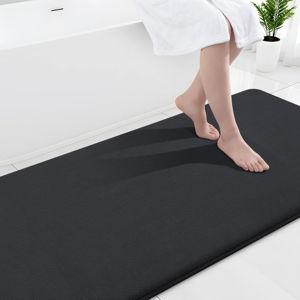 Smiry Memory Foam Bath Mat 70x24, Extra Soft and Absorbent Bathroom Mats, Non Slip Washable Carpet for Floor, Shower and Tub, Black