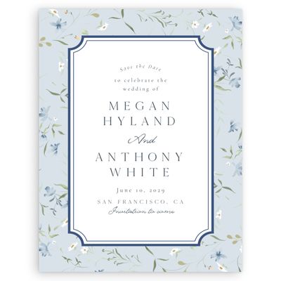 Blue Greenery Wedding Digital Save the Date - Vasara Portrait