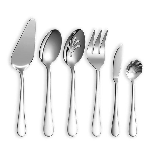 Berglander Silverware Serving Set 6 Pieces, Stainless Steel Serving Spoons Set, Flatware Serving Set, Serving Utensils Set Easy to Clean and Dishwasher Safe