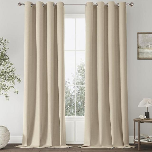 Grommet Blackout Curtains 120 Inches Long Linen Blackout Curtains for Bedroom 2 Panels Set Tan Beige Farmhouse Thermal Insulated Black Out Curtains 120 Inches Long High Ceiling To Floor 10 Ft 52x120