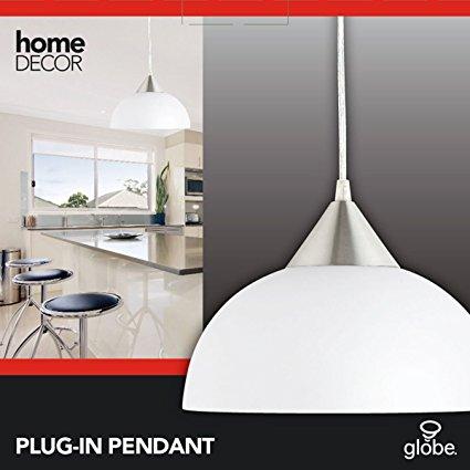 Globe Electric Amris 11" 1-Light Plug-In Pendant, 15 Foot Cord, White Finish, In-Line On/Off Switch, 64413