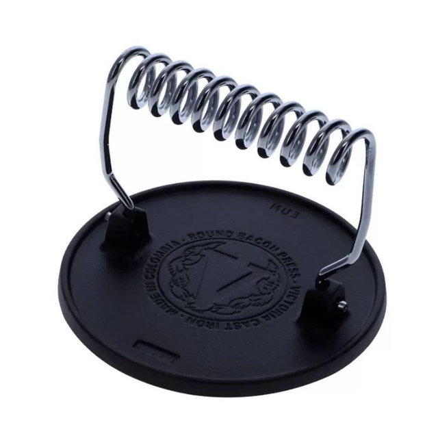 Victoria Cast Iron Wire Handle Burger Press, Bacon Press, BBQ Grill Press, Seasoned with 100% Kosher Certified Non-GMO Flaxseed Oil