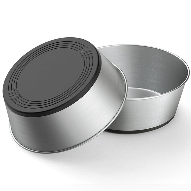 WROSWT 304 Stainless Steel Dog Bowls Set of 2, Anti Rust Metal & Non Slip Rubber Base, Heavy Duty Large Feeding Dishes, Food Grade BPA Free, Food and Water Bowl for Medium Dogs (48oz, 6cup)