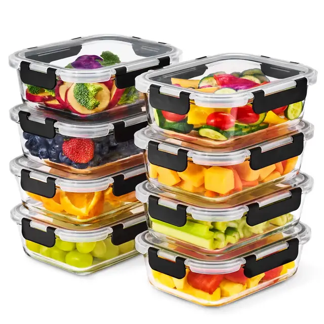 Sorbus 16 Piece Rectangular Glass Meal Prep Containers with Airtight Lids - Preserves Freshness, Oven Safe, durable, BPA-free