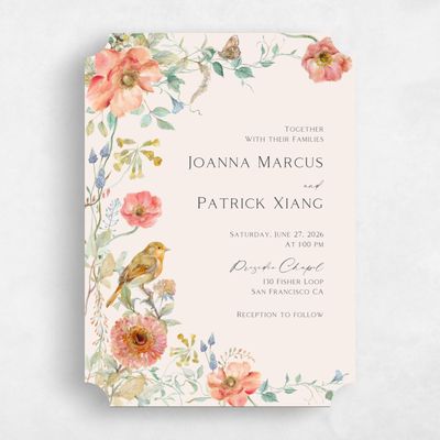 Beige Ticket Wedding Invitation - Aurelia Portrait