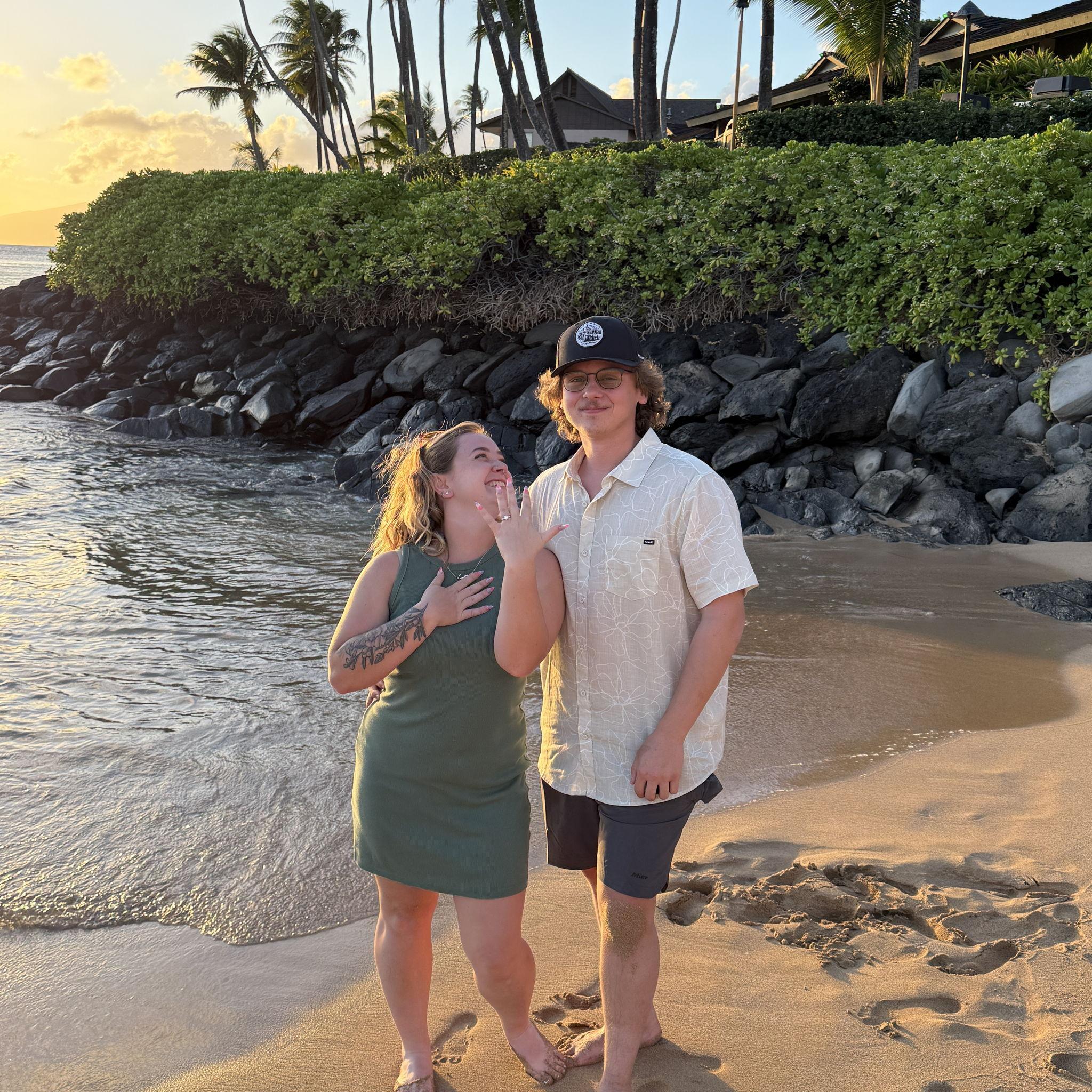 Spencer proposed to Liz in Maui, Hawaii. They were surrounded by family, it was the perfect proposal.