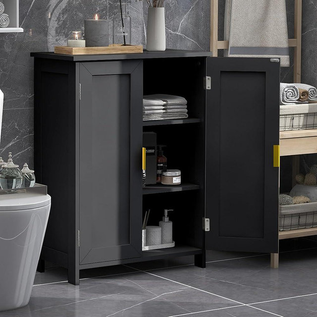 TaoHFE Black Bathroom Storage Cabinet,Bathroom Cabinets Freestanding with 2 Doors,Towel Cabinet for Bathroom Floor Cabinet,Restroom Cabinet,Small Storage Cabinet for Office,Restaurant,Living Room