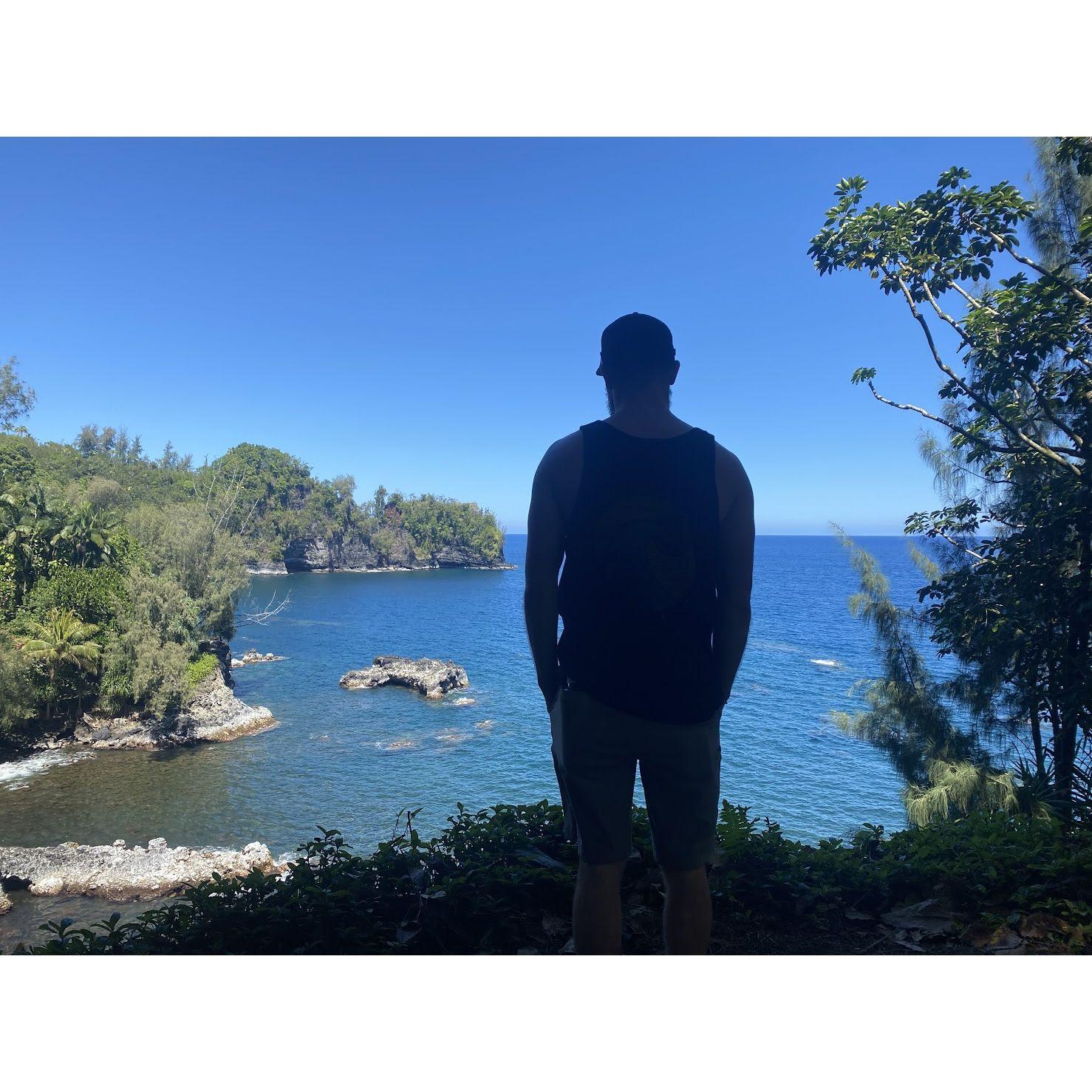 Cody looking out onto the spot where he was planning to propose to me
