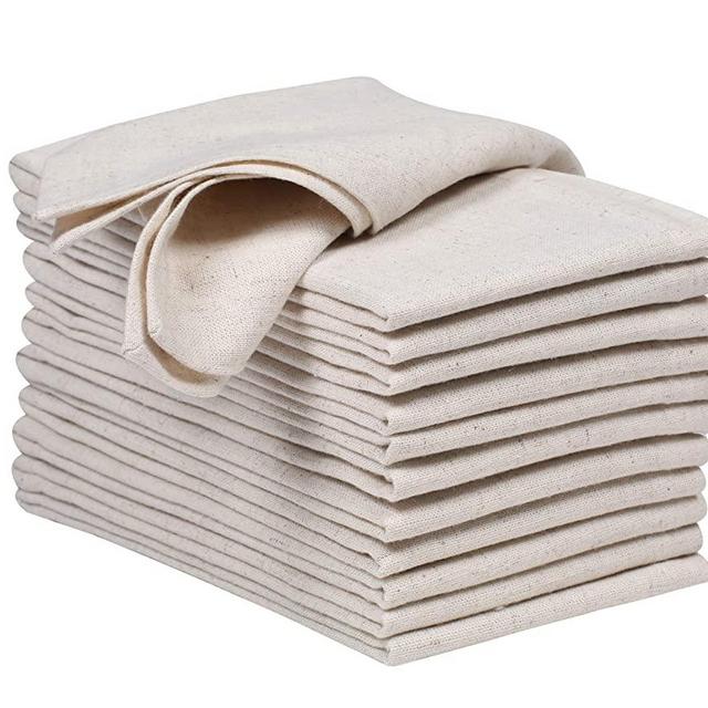 Wedding Napkins,Cocktails Napkins,Fabric Napkins, Flax Linen Cotton Cloth Dinner Napkin 18x18 with 1" Fold 18x18" Natural,Cotton Napkins Mitered Corners , Machine Washable Dinner Napkins, Set Of 12