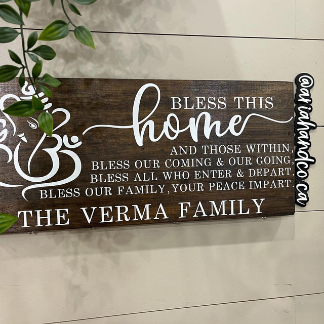 Ganpati Wooden Sign Hindu Gifts Religious Gifts Indian Home Decor Ganesha Gifts Good Luck Housewarming Gifts Prosperity Gift Front Door Sign