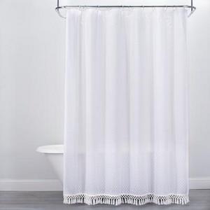 Textured Dot Fringed Shower Curtain White - Opalhouse™