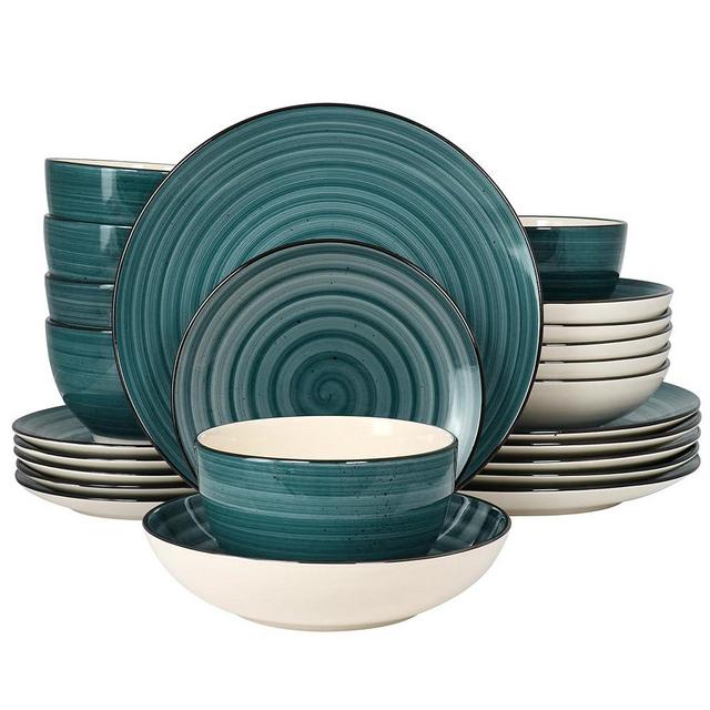 Elama Gia 24 Piece Stoneware Dinnerware Set (Dark Green)