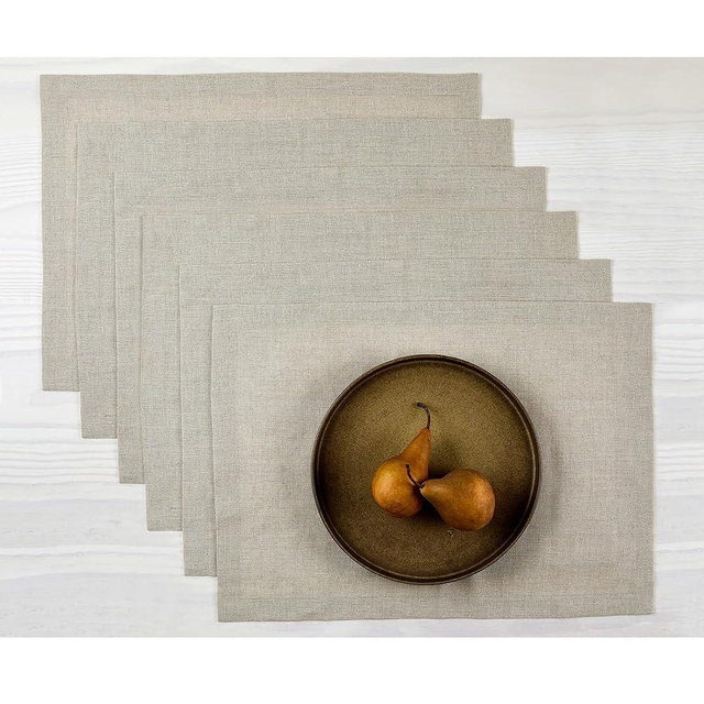 Solino Home Linen Natural Placemats Set of 6-100% Pure Linen Placemats 14 x 19 Inch for Spring, Summer - Fete
