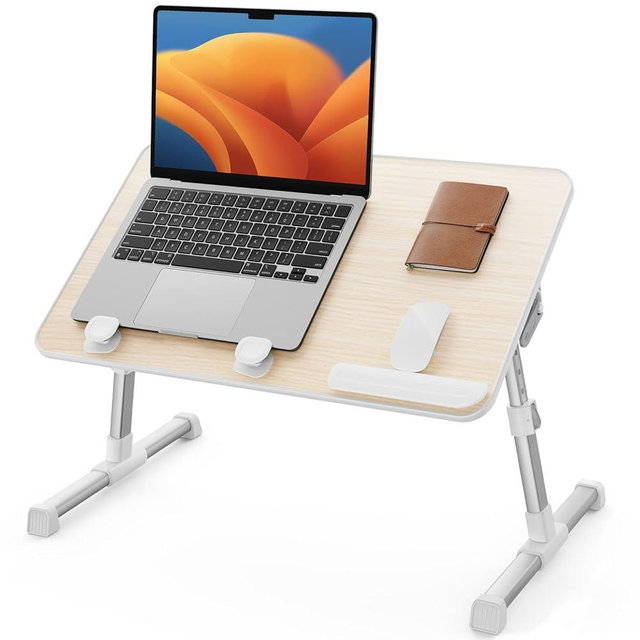 SAIJI Laptop Bed Tray Table, Adjustable Home Office Standing Desk Portable Lightweight Foldable Lap Desk for Sofa Couch Floor Working Studying Reading Writing Eating,Fit Up to 17" Laptop(Large,Teak)