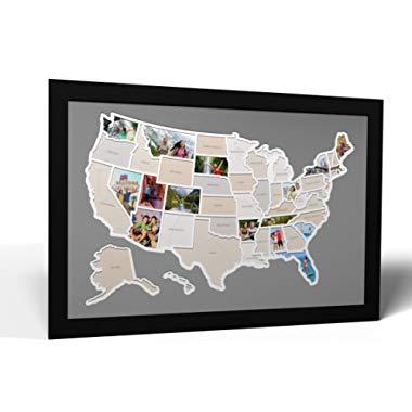 Thunder Bunny Labs 50 States USA Photo Map - Frame Optional - Made in America (Driftwood, Black Frame)