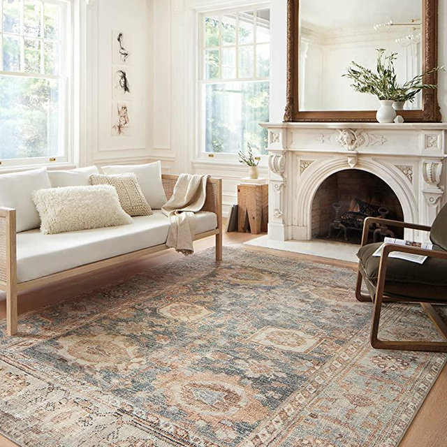 Loloi II Margot Collection MAT-03 Ocean / Spice, Traditional 7'-6" x 9'-6" Area Rug