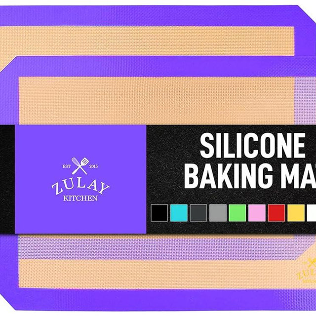 Zulay Kitchen (2 Pack) Silicone Baking Mat Sheet Set - Reusable Baking Mat Nonstick - Half Sheet Baking Mat For Oven - 16.5" x 11.6" (Purple)