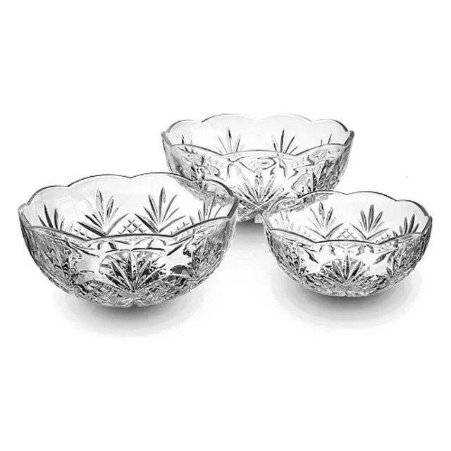 Dublin Crystal Scalloped 3 Piece Serving Bowl Set