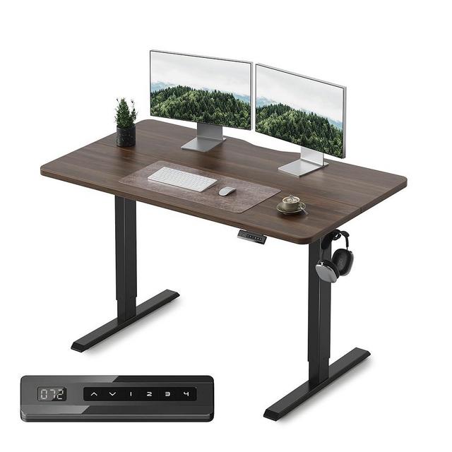 FEZIBO 48 x 24 Inchs Electric Standing Desk, Height Adjustable, Sit Stand Up, Computer Office Desk with Splice Board, Black Frame/Black Walnut Top
