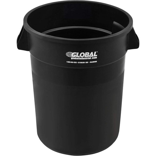 Global Industrial Commercial Round Trash Can, 32 Gallon Capacity, Plastic Garbage Can, Indoor and Outdoor Utility Trash Can, Black, 21-3/4"W x 27-1/2"H, No Lid