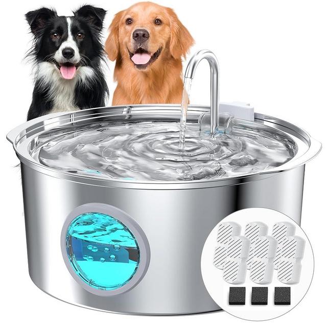 Pet Water Fountain for Large Dogs: Metal Dog Water Fountain - Silent Big Dog Fountain - 7L/236oz/1.8G Dog Drinking Fountain Inside - GROOKPET Water Fountain for Pets Indoor Large - 9 Filters