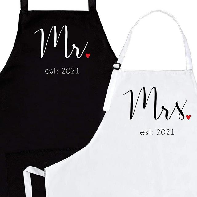 Prazoli Mr Mrs Established 2021 Mr and Mrs Aprons - Wedding Gifts for The Couple | Engagement Gifts for The Couples Gifts for Him and Her | His and Hers Funny Apron | Bridal Shower Gifts