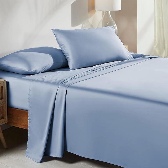 California Design Den Soft 100% Cotton Sheets for Queen Size Bed Sheets with Deep Pocket, 4 Pc Queen Sheet Set with Sateen Weave, Cooling Sheets (Blue Hydrangea)