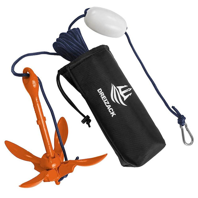 Dreizack Kayak Anchor Kit, 3.5 lb Folding Grapnel Boat Anchor Trolley Accessories with 40ft Rope and PVC Buoy for Fishing Kayaks SUP Paddle Boards Canoes Jet Ski PWC Inflatable Small Boats