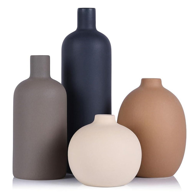 Ceramic Vase Set of 4, Modern Vases Home Decor, Neutral Decorative Vase for Bouquet Pampas Grass Dried Fresh Flowers, Small Vase for Living Room, Kitchen, Bedroom, Bathroom, Entryway Mantel, Decor