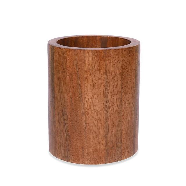 EDHAS Natural Mango Wood Cooking Utensil Holder for Countertop, Spoons, Cooking Tools, etc. (5" x 5" x 6")