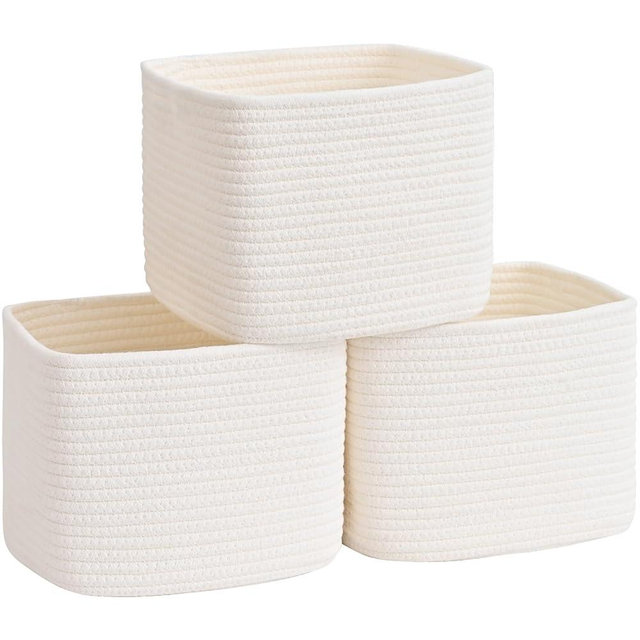 Degeyoyo 3 Pack Cube Storage Bin, 9”x9”x7” Cotton Rope Woven Baskets for Organizing Toys Clothes Towels, Square Gift Storage Baskets for Shelves, Nursery, Closet, Bathroom, Pantry (White)