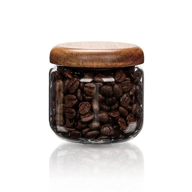HolaJia Glass Food Storage Containers With Wooden Lids - Small Coffee Jars - Pantry Organization For Overnight Oats, Cereal, Rice, Candy (14oz(400ml))