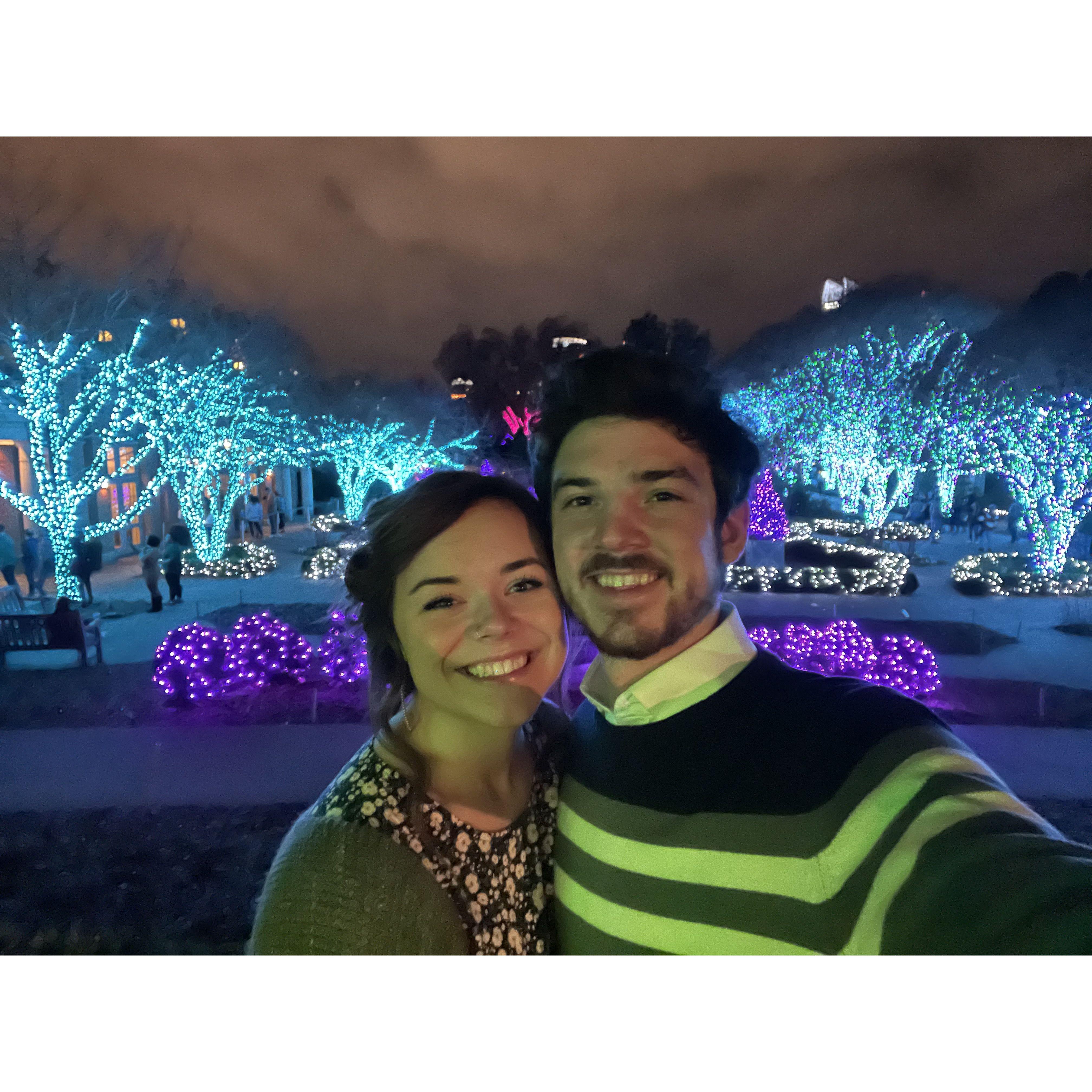 Our first Christmas together as a couple seeing the lights at the Botanical Gardens in Atlanta!