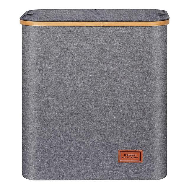 DOFASAYI Laundry Hamper with lid - 130L XL- Large Laundry Basket with Bamboo Handles, Portable Clothes Hamper for Dorm Room, Bathroom, bedroom, Grey foldable Hamper for Toys, closet, Clothing , Grey