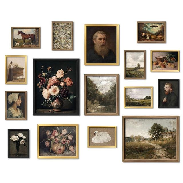 ANERZA 16 PCS Vintage Wall Art Decor, Moody Victorian Gothic Farmhouse Gallery Wall Collage Kit Prints for Bedroom Bathroom, Rustic Landscape Posters for Living Room Aesthetic, Dorm Home Artwork ﻿