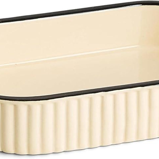 Preston Lane Signature Ceramic Tray – Handmade in Portugal with Fluted Edges & Hand-Painted Trim – Decorative Organizer or Home Accent, Medium, Alabaster