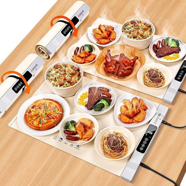 Warming Mat for Food, 2 Pack Food Warming Mat, Electric Warming Tray for Buffets Party with 7 Adjustable Temperature, 6 Timer, Fast Heating Silicone Food Warmer for Parties Home Travel Countertop