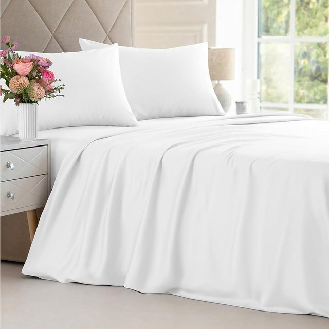 Bamboo Sheets Queen Size - Cooling Sheets Queen - 100% Bamboo Derived From Rayon - Deep Pocket Bamboo Sheets - Luxury Queen Bamboo Sheet Set - Super Soft Bamboo Sheets - Queen Bamboo Sheet Set - White