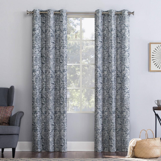 84"x40" Kenji Medallion Draft Shield Fleece Insulated Energy Saving Grommet Top Room Darkening Curtain Panel Navy Blue - No. 918