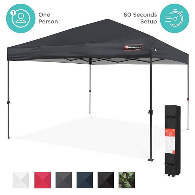 Best Choice Products 10x10ft Easy Setup Pop Up Canopy Instant Portable Tent w/ 1-Button Push, Wheeled Carry Case - Gray