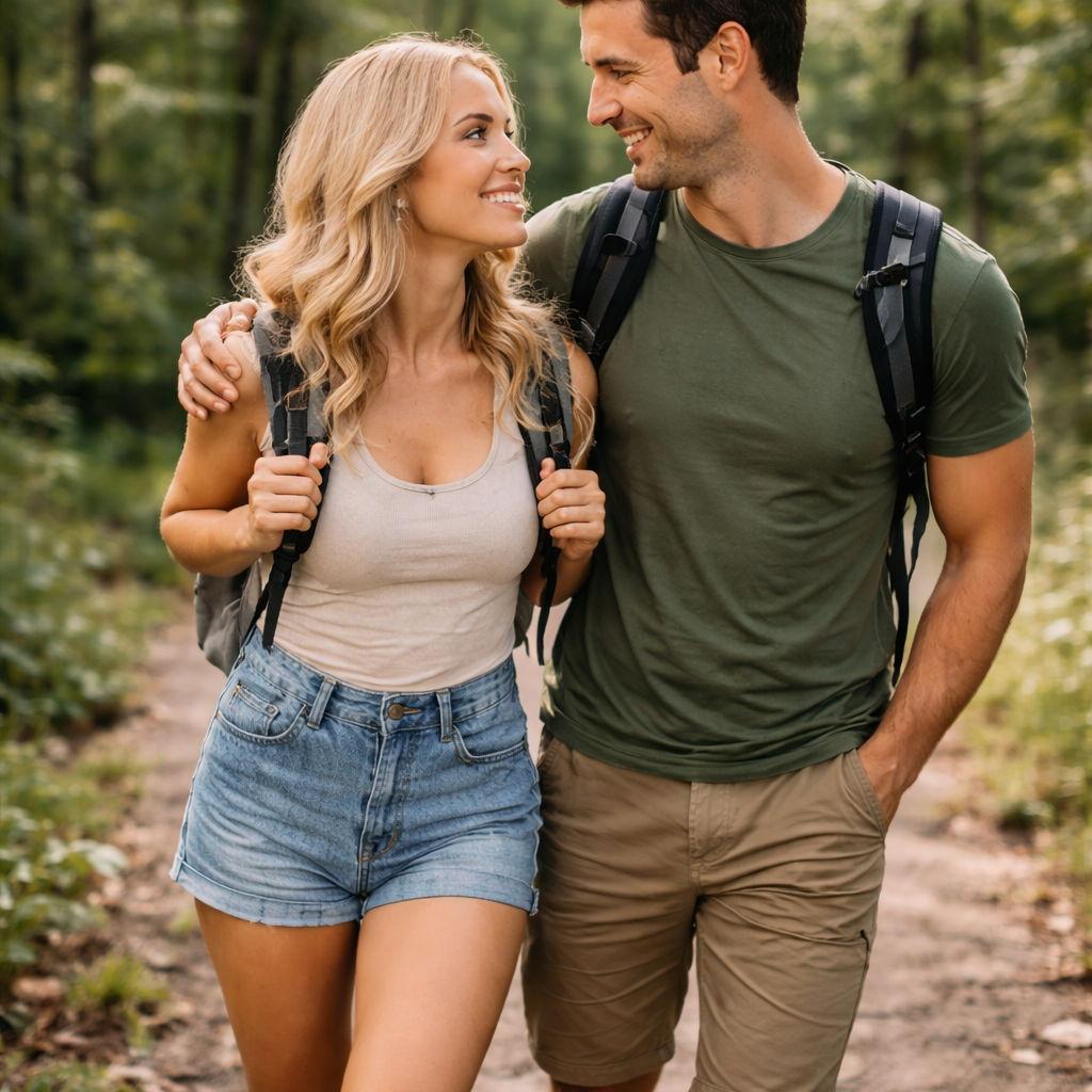 Thomas and Victoria hiking on the Kalalu Trail in Kauai, Hawaii, a beautiful stroll through the lush island