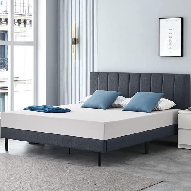 Molblly Full Bed Frame Upholstered Platform with Headboard and Strong Wooden Slats, Strong Weight Capacity, Non-Slip and Noise-Free,No Box Spring Needed, Easy Assembly,Dark Gray