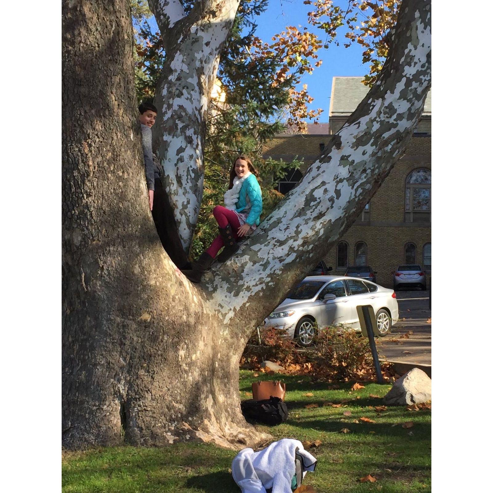 Greg and Lexie climb in a tree at Notre Dame with some of the Pratts. Lexie's Mom felt called to take a picture, feeling that they would want it someday. She was right :)